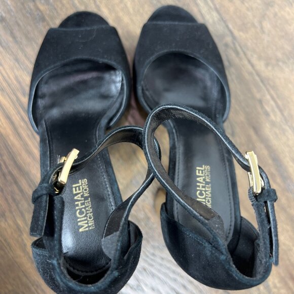 MICHAEL MICHAEL KORS Paloma Metallic Heel Suede Sandals Black Sz 5.5 EUC - Picture 8 of 9